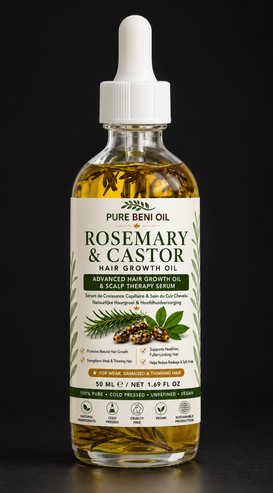 PURE BÉNI Rozemarijn & Ricinus Haar Groei Olie