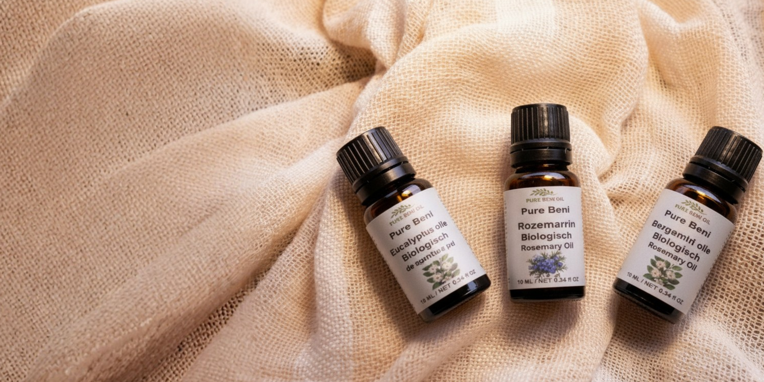 PURE BENI wellness bundles featuring organic essential oil trios for balance, relaxation and daily aromatherapy rituals