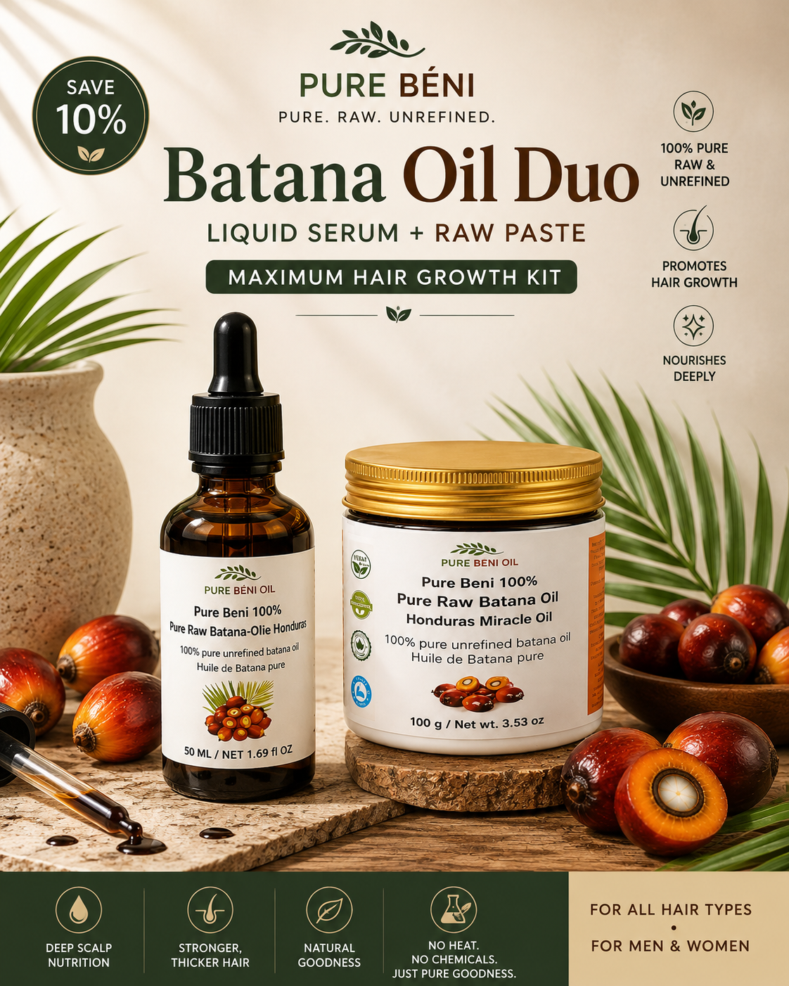 Batana Oil Duo — Liquid Serum + Raw Paste | Maximum Hair Growth Kit