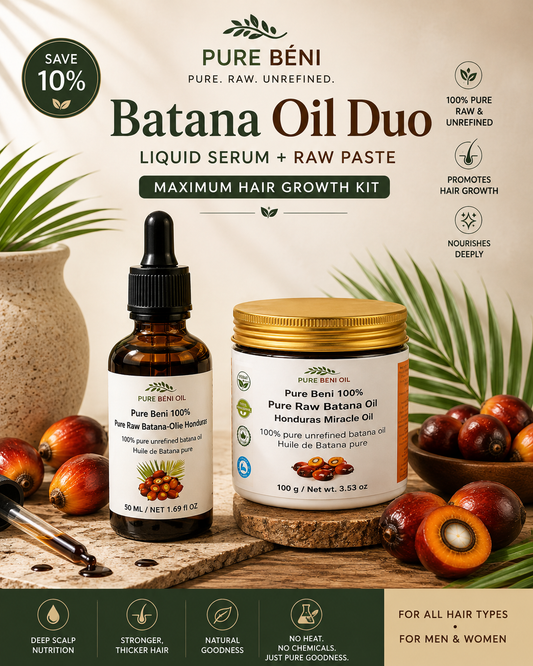 Batana Olie Duo — Vloeibaar Serum + Ruwe Pasta | Maximale Haargroeikit