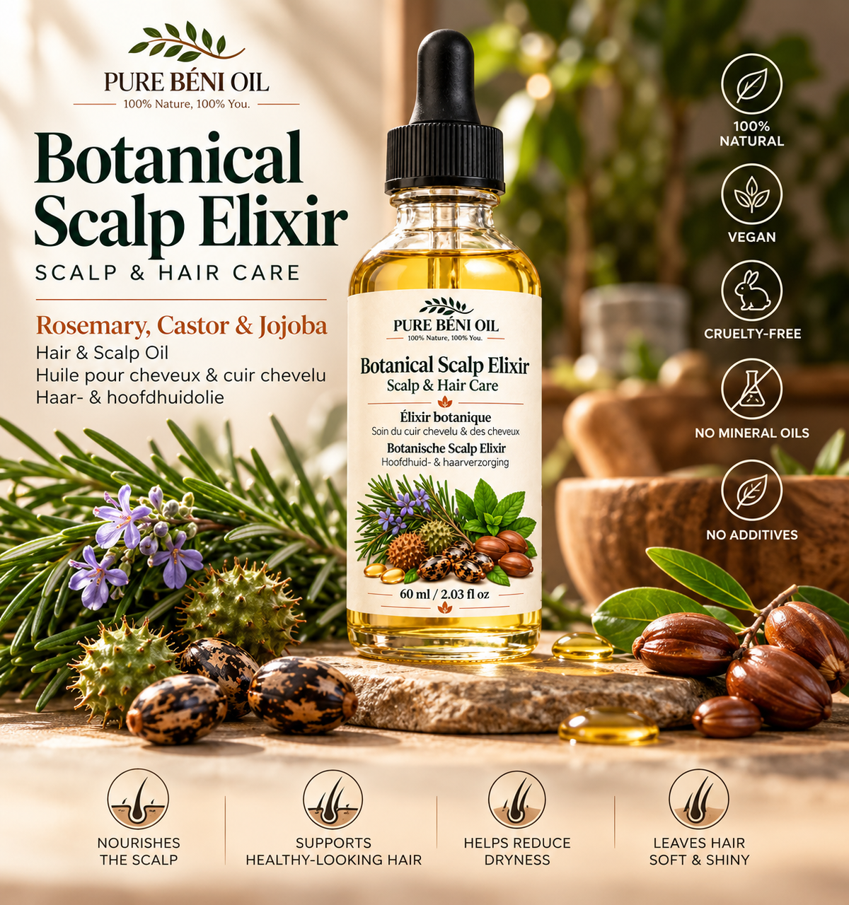 PURE BÉNI OIL Botanische hoofdhuid-elixer — Hoofdhuid- & haarverzorging — 60 ml