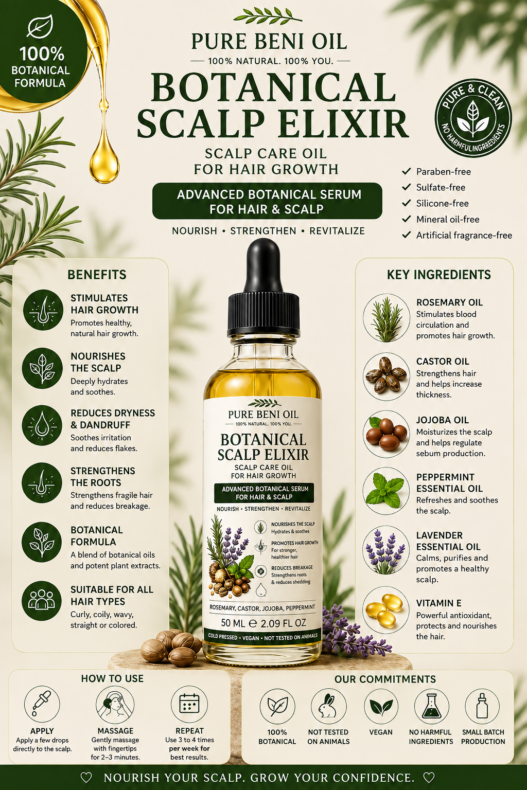PURE BÉNI Botanical Scalp Elixir — Natural Scalp Care & Hair Nourishing Oil