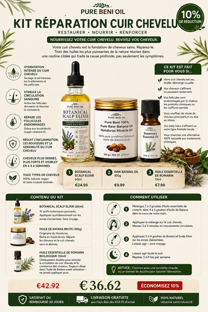 Kit de réparation du cuir chevelu — Élixir botanique pour le cuir chevelu + Huile de batana + Huile de romarin