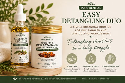 PURE BÉNI OIL Easy Detangling Duo — simple botanical routine for dry and tangled hair