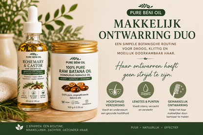PURE BÉNI OIL Makkelijk Ontwarring Duo — botanische routine voor droog en klitterend haar
