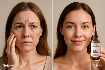 Applying Pure Beni Rosehip Oil as anti-aging serum for face wrinkles and hydration