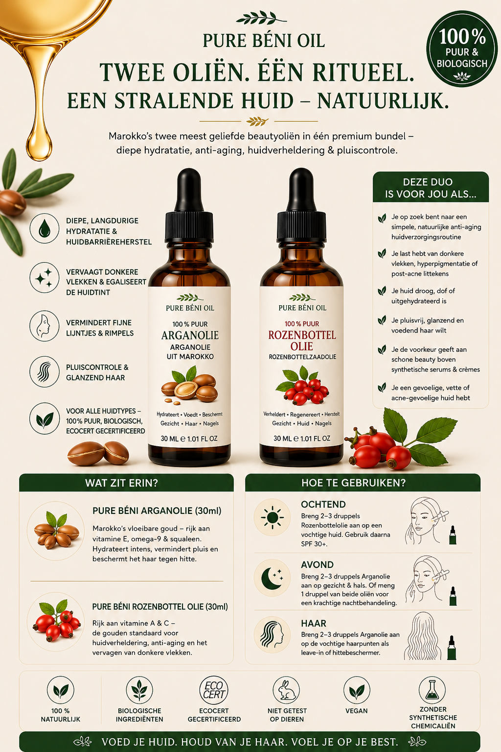 Le Duo Éclat Marocain — Huile d'Argan + Huile de Rose Musquée (30ml chacune)