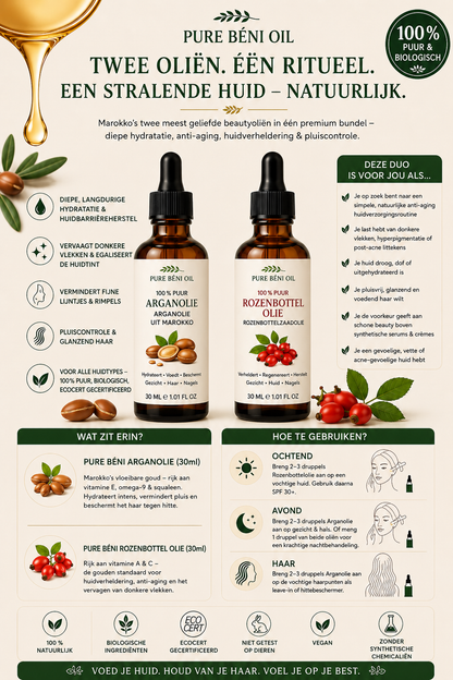 Le Duo Éclat Marocain — Huile d'Argan + Huile de Rose Musquée (30ml chacune)