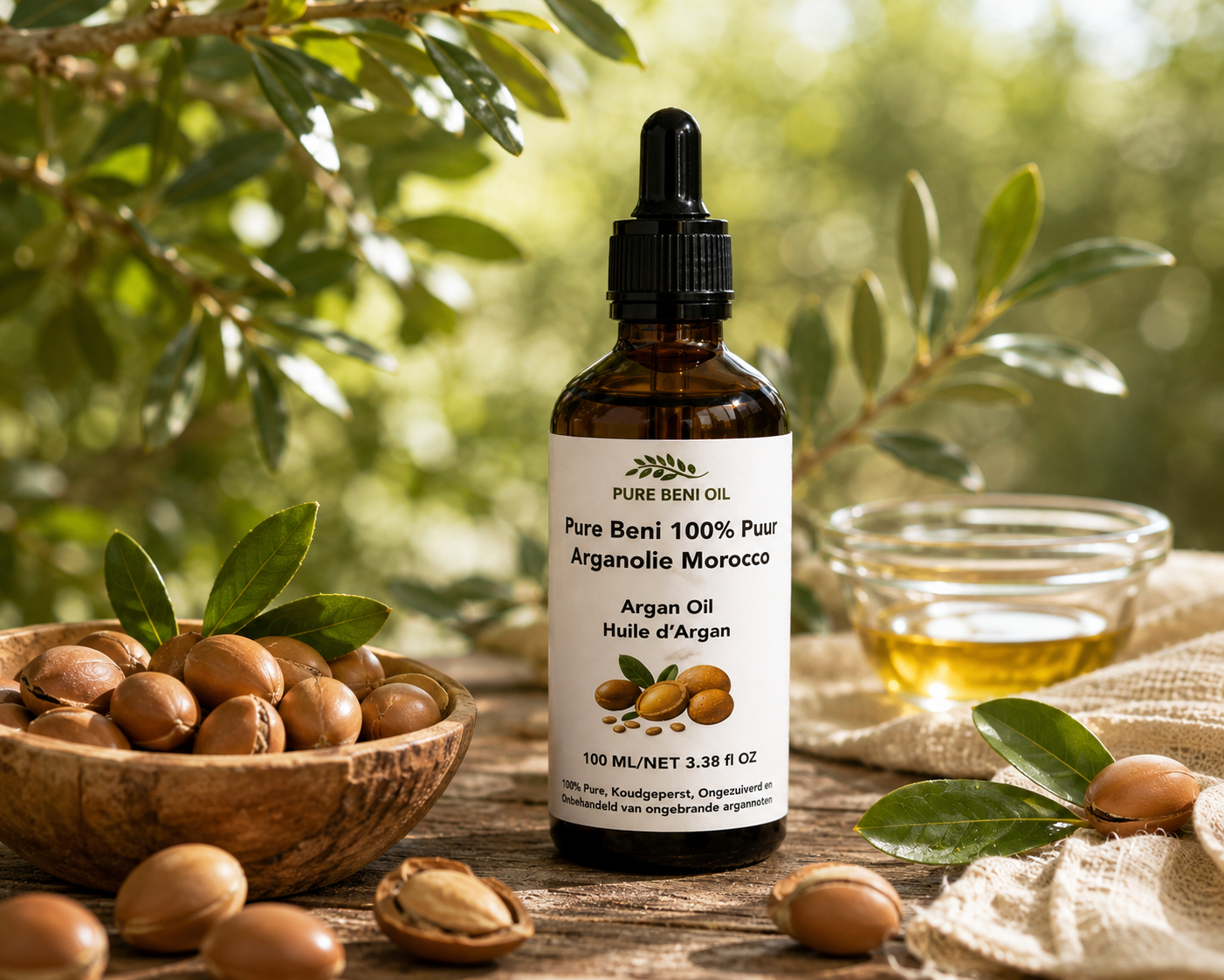 PURE BENI Argan Oil | 100% Pure Organic & Cold-Pressed | Hair, Skin & Anti-Aging