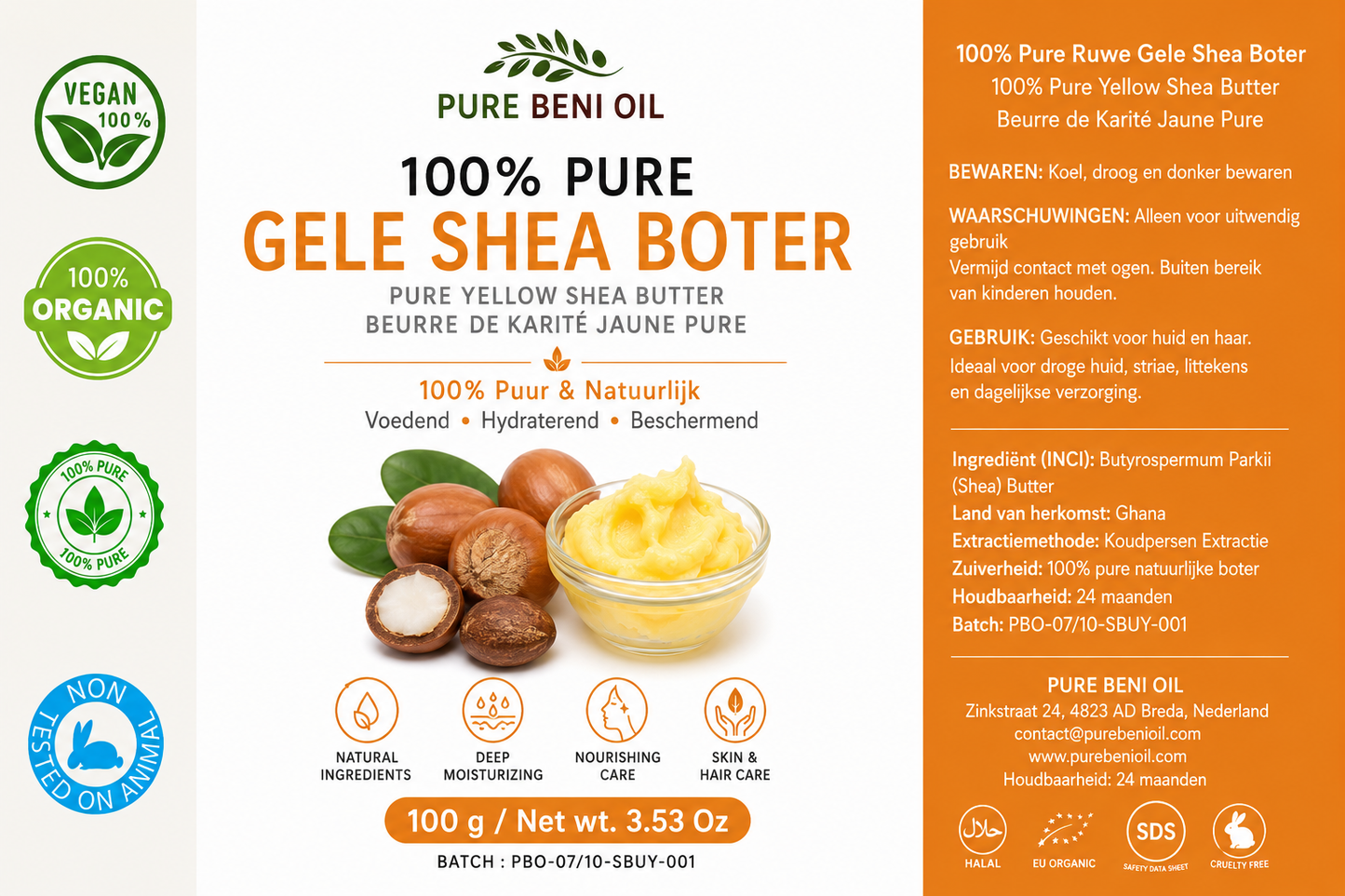 PURE BENI gele shea boter textuur close-up – 100g pot