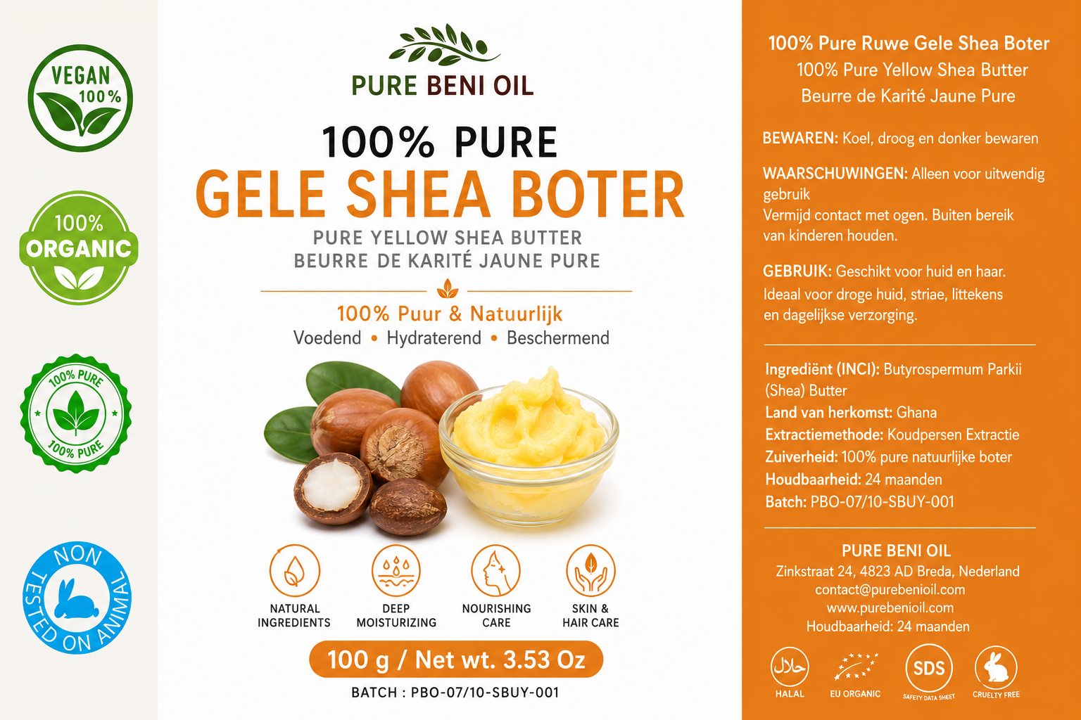PURE BENI gele shea boter textuur close-up – 100g pot