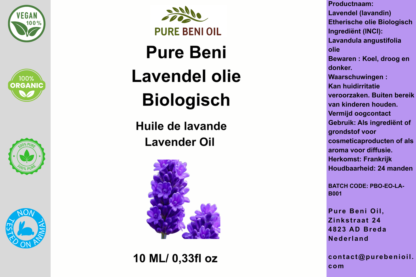 Pure Beni Lavender Essential Oil in a luxury botanical setting with fresh lavender flowers, promoting relaxation, aromatherapy, and natural wellness.