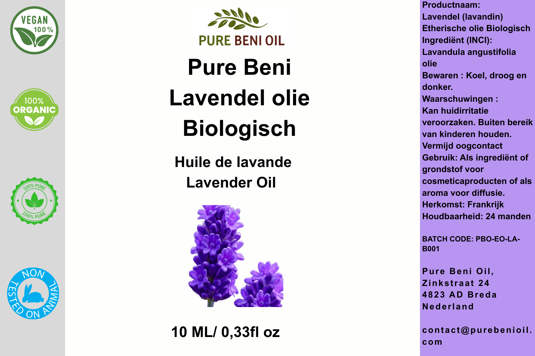Pure Beni Lavender Essential Oil in a luxury botanical setting with fresh lavender flowers, promoting relaxation, aromatherapy, and natural wellness.