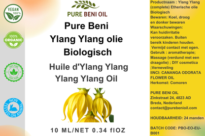 Pure Beni Ylang Ylang Essential Oil bottle for aromatherapy relaxation healthy hair care and natural botanical wellness
