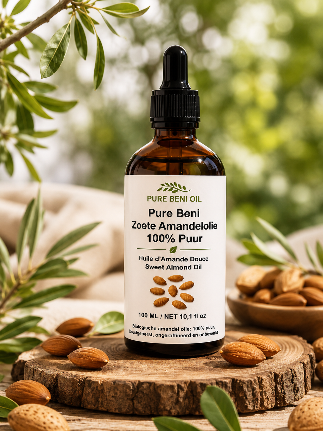 PURE BENI Zoete Amandelolie | Koudgeperste Draagolie voor Huid, Haar & Massage
