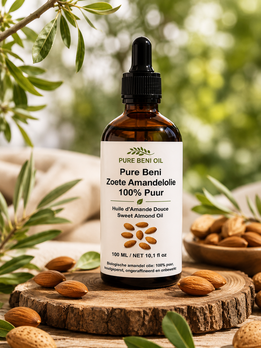 Huile d'Amande Douce PURE BENI | Huile Végétale Pressée à Froid pour Peau, Cheveux & Massage
